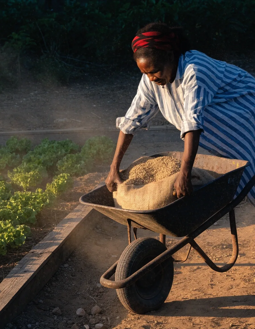 A woman lifting a full watering can in a garden as everyday strength work